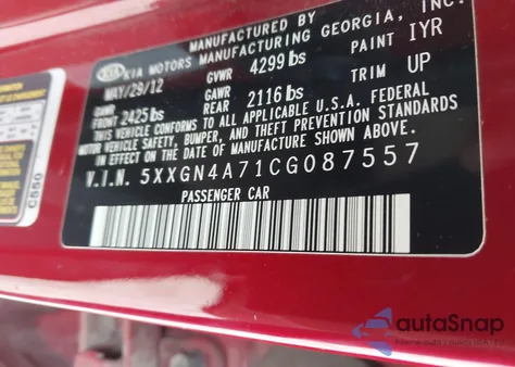 2012 Kia Optima Ex from USA, damaged, VIN 5XXGN4A71CG087557